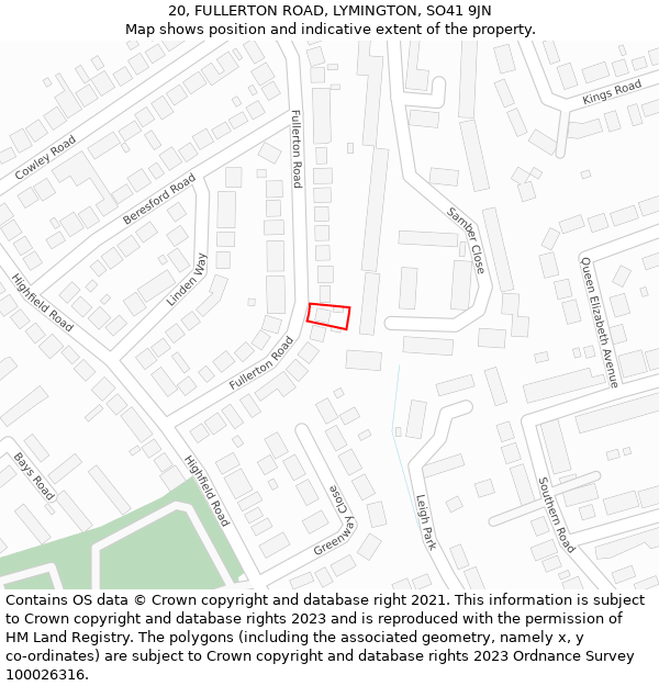 20, FULLERTON ROAD, LYMINGTON, SO41 9JN: Location map and indicative extent of plot