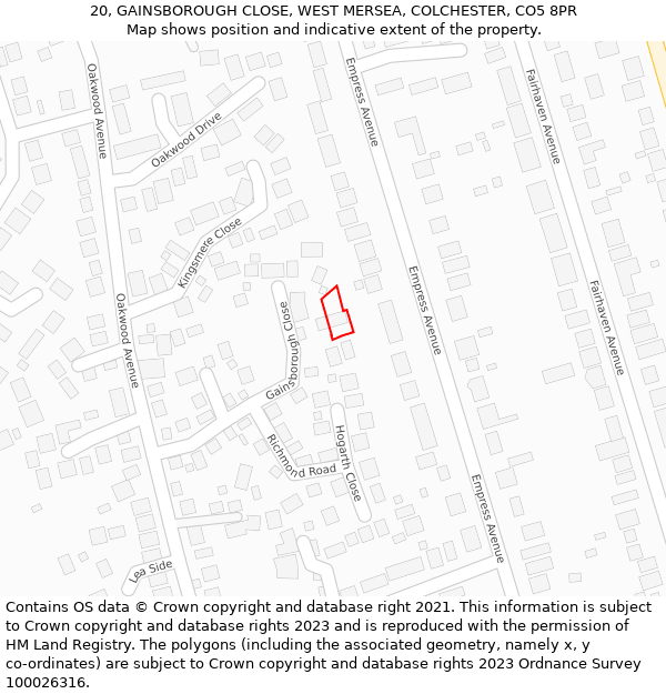 20, GAINSBOROUGH CLOSE, WEST MERSEA, COLCHESTER, CO5 8PR: Location map and indicative extent of plot