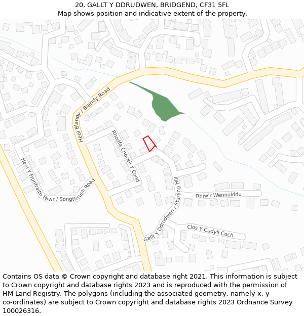 20, GALLT Y DDRUDWEN, BRIDGEND, CF31 5FL: Location map and indicative extent of plot