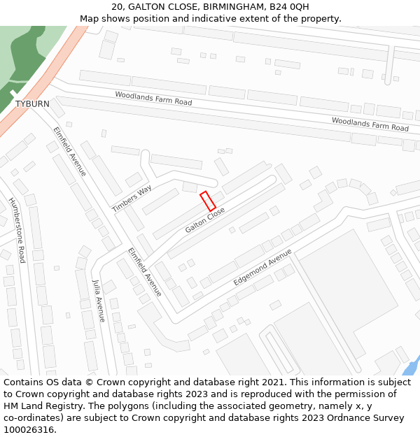 20, GALTON CLOSE, BIRMINGHAM, B24 0QH: Location map and indicative extent of plot