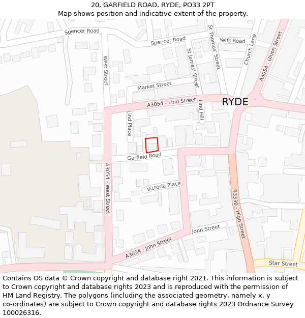 20, GARFIELD ROAD, RYDE, PO33 2PT: Location map and indicative extent of plot