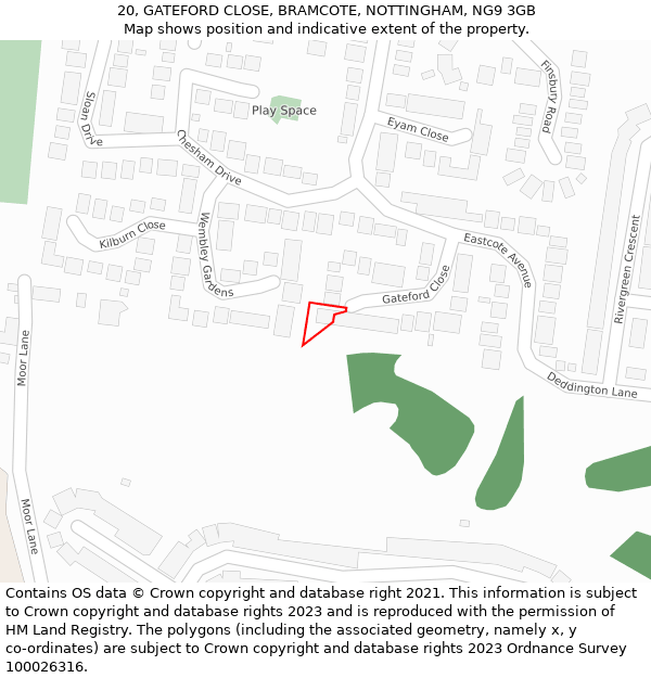 20, GATEFORD CLOSE, BRAMCOTE, NOTTINGHAM, NG9 3GB: Location map and indicative extent of plot