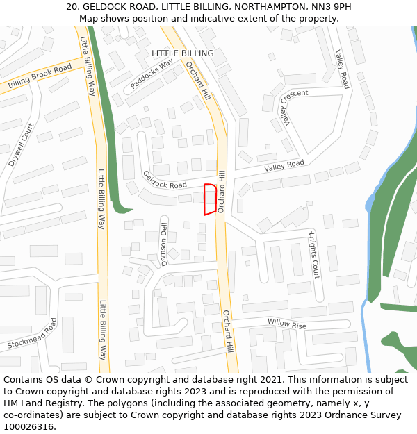 20, GELDOCK ROAD, LITTLE BILLING, NORTHAMPTON, NN3 9PH: Location map and indicative extent of plot