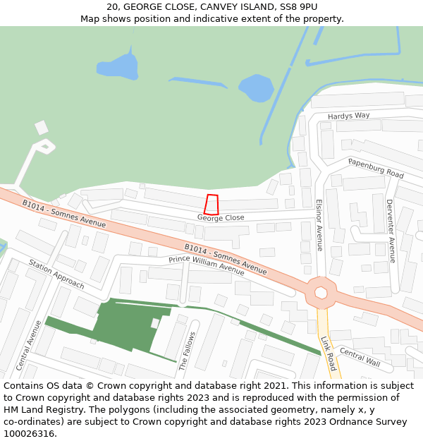 20, GEORGE CLOSE, CANVEY ISLAND, SS8 9PU: Location map and indicative extent of plot