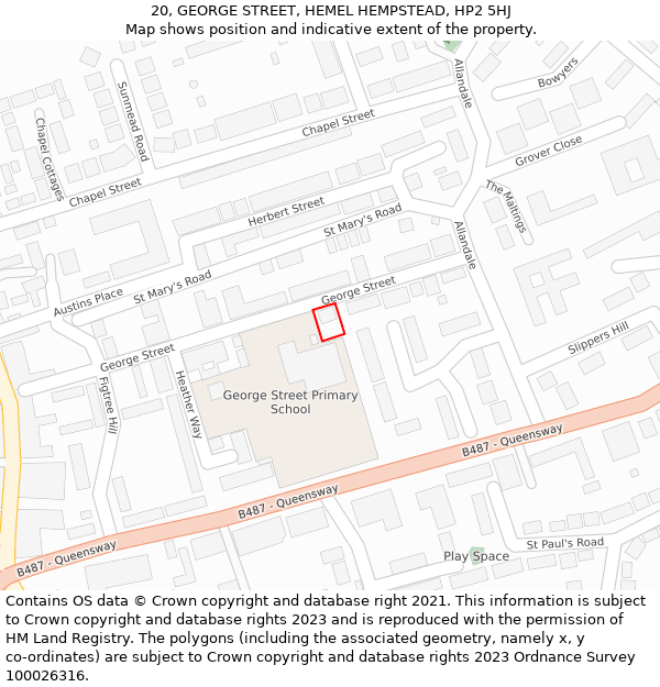 20, GEORGE STREET, HEMEL HEMPSTEAD, HP2 5HJ: Location map and indicative extent of plot