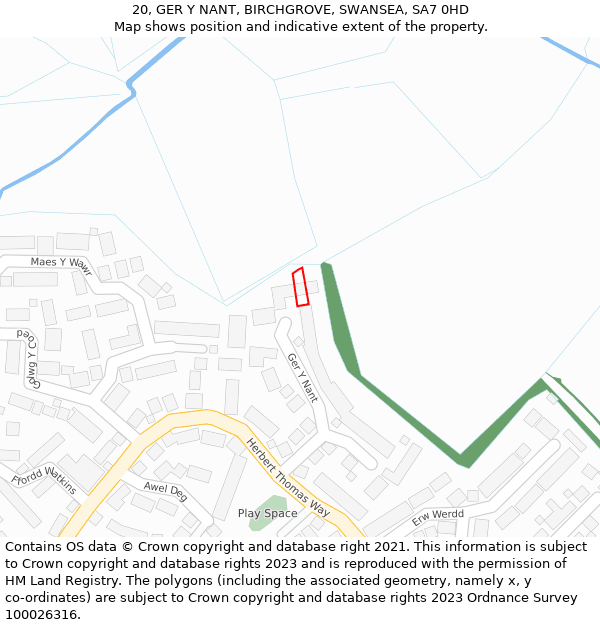 20, GER Y NANT, BIRCHGROVE, SWANSEA, SA7 0HD: Location map and indicative extent of plot