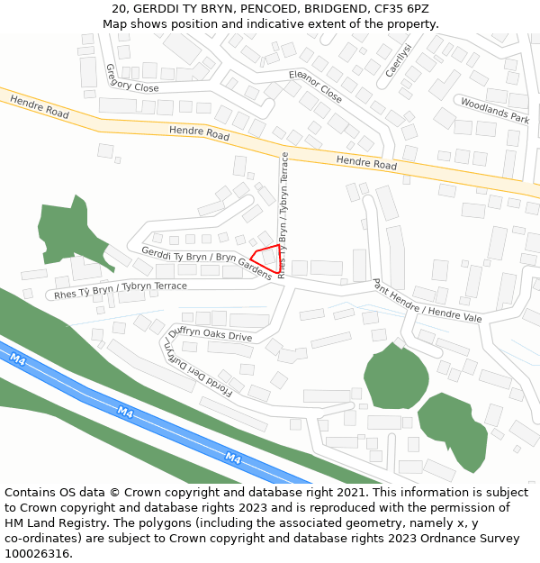 20, GERDDI TY BRYN, PENCOED, BRIDGEND, CF35 6PZ: Location map and indicative extent of plot