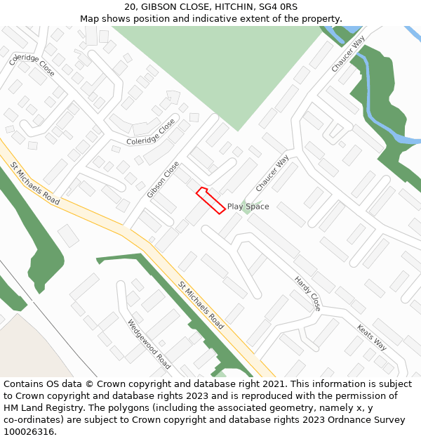 20, GIBSON CLOSE, HITCHIN, SG4 0RS: Location map and indicative extent of plot