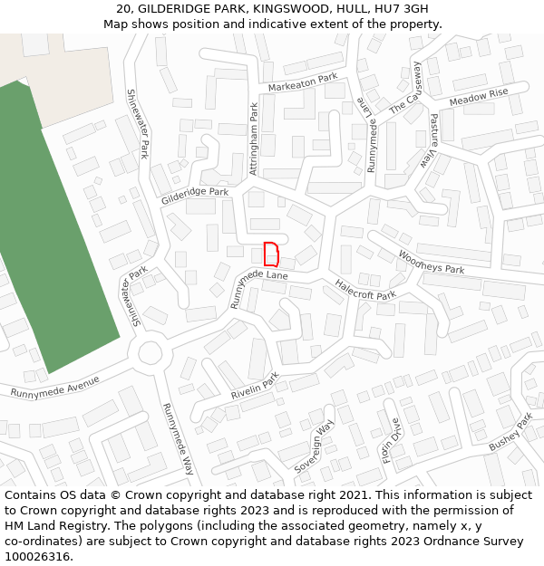 20, GILDERIDGE PARK, KINGSWOOD, HULL, HU7 3GH: Location map and indicative extent of plot