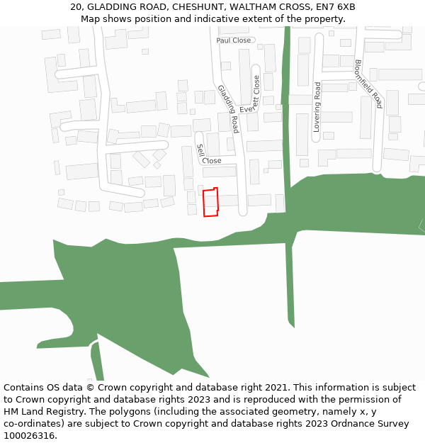 20, GLADDING ROAD, CHESHUNT, WALTHAM CROSS, EN7 6XB: Location map and indicative extent of plot