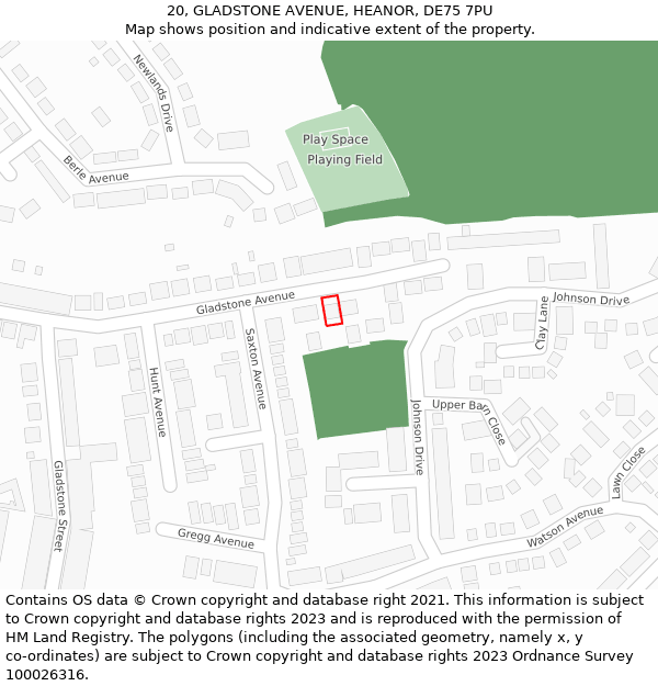 20, GLADSTONE AVENUE, HEANOR, DE75 7PU: Location map and indicative extent of plot