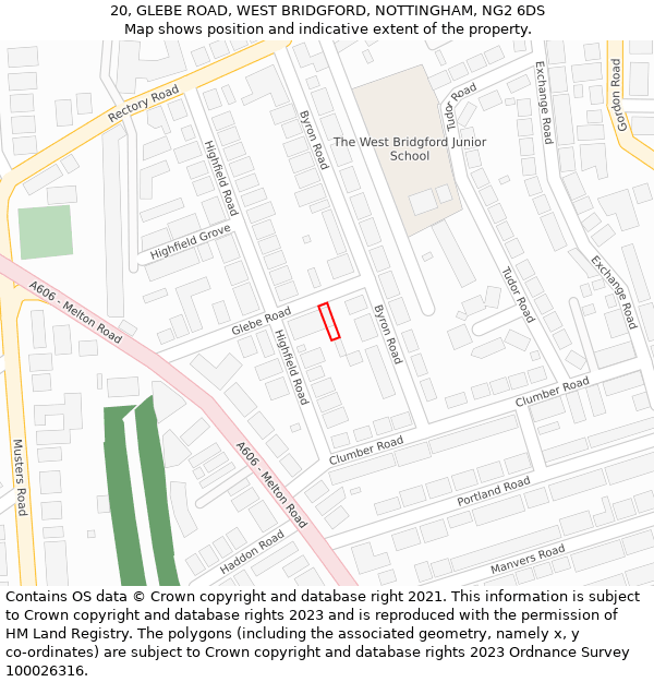 20, GLEBE ROAD, WEST BRIDGFORD, NOTTINGHAM, NG2 6DS: Location map and indicative extent of plot