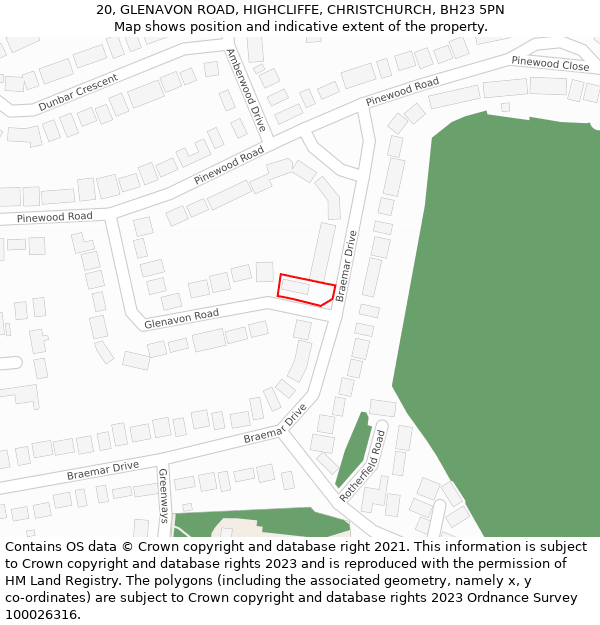 20, GLENAVON ROAD, HIGHCLIFFE, CHRISTCHURCH, BH23 5PN: Location map and indicative extent of plot