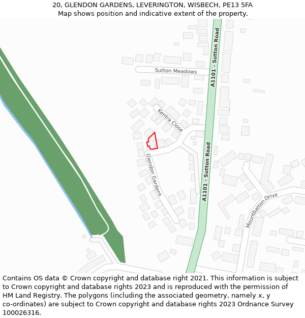 20, GLENDON GARDENS, LEVERINGTON, WISBECH, PE13 5FA: Location map and indicative extent of plot