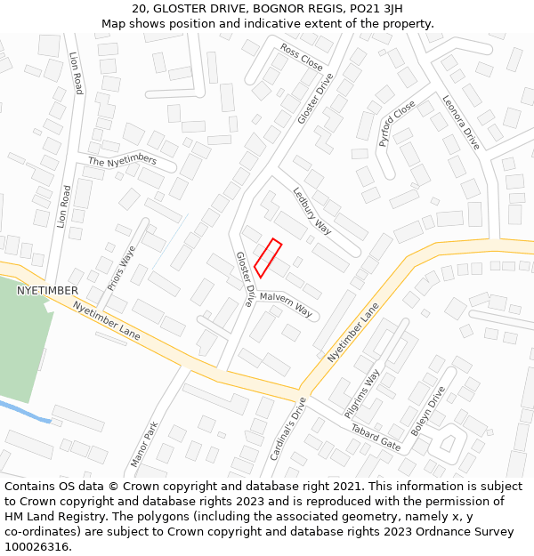 20, GLOSTER DRIVE, BOGNOR REGIS, PO21 3JH: Location map and indicative extent of plot