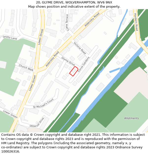 20, GLYME DRIVE, WOLVERHAMPTON, WV6 9NX: Location map and indicative extent of plot