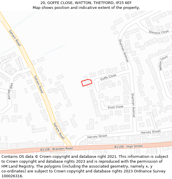 20, GOFFE CLOSE, WATTON, THETFORD, IP25 6EF: Location map and indicative extent of plot