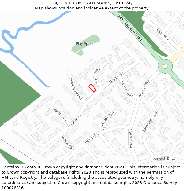20, GOGH ROAD, AYLESBURY, HP19 8SQ: Location map and indicative extent of plot