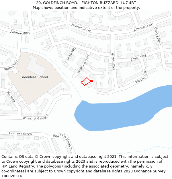 20, GOLDFINCH ROAD, LEIGHTON BUZZARD, LU7 4BT: Location map and indicative extent of plot