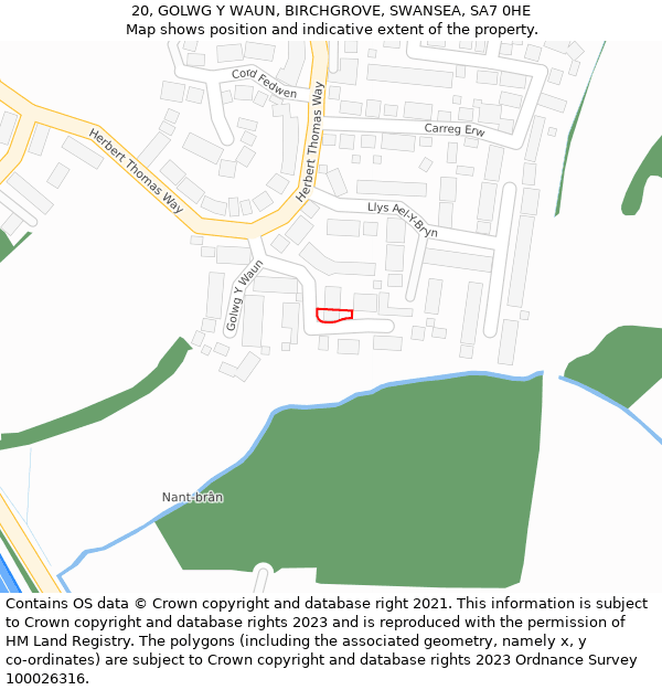 20, GOLWG Y WAUN, BIRCHGROVE, SWANSEA, SA7 0HE: Location map and indicative extent of plot