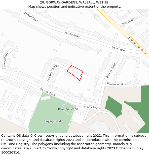 20, GORWAY GARDENS, WALSALL, WS1 3BJ: Location map and indicative extent of plot