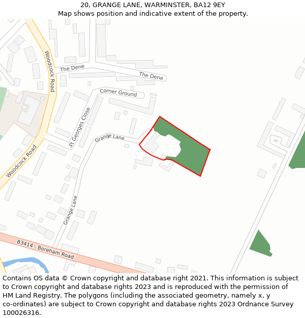 20, GRANGE LANE, WARMINSTER, BA12 9EY: Location map and indicative extent of plot