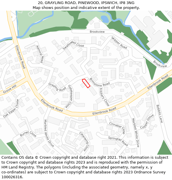 20, GRAYLING ROAD, PINEWOOD, IPSWICH, IP8 3NG: Location map and indicative extent of plot