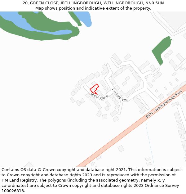 20, GREEN CLOSE, IRTHLINGBOROUGH, WELLINGBOROUGH, NN9 5UN: Location map and indicative extent of plot