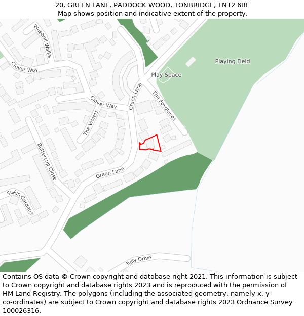 20, GREEN LANE, PADDOCK WOOD, TONBRIDGE, TN12 6BF: Location map and indicative extent of plot