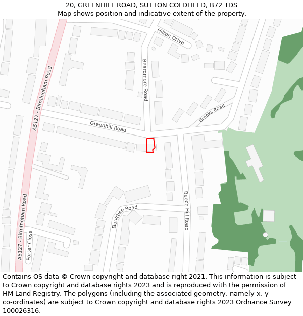 20, GREENHILL ROAD, SUTTON COLDFIELD, B72 1DS: Location map and indicative extent of plot