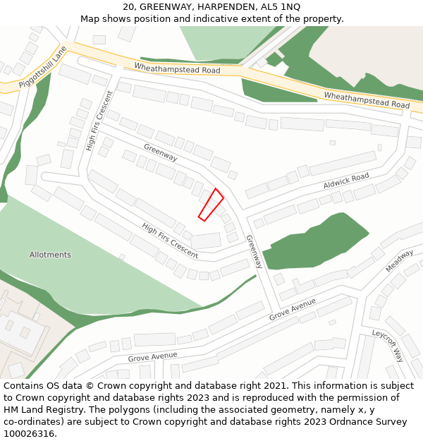 20, GREENWAY, HARPENDEN, AL5 1NQ: Location map and indicative extent of plot