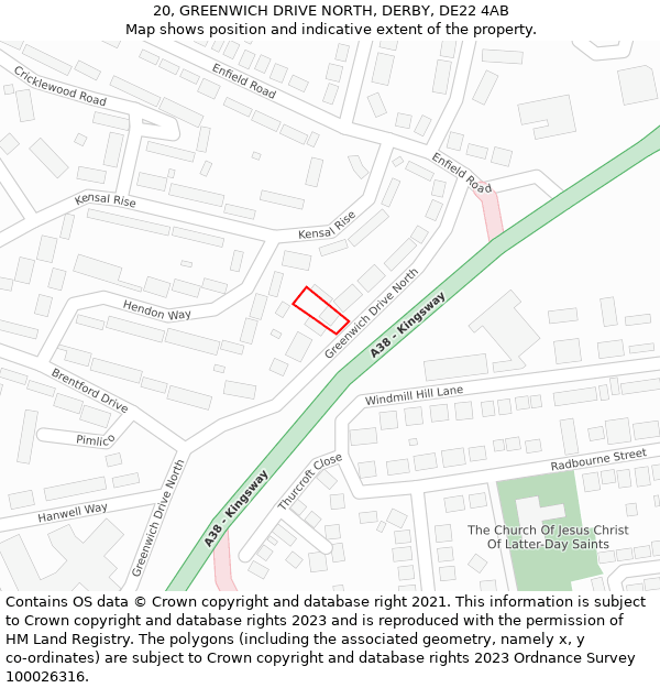 20, GREENWICH DRIVE NORTH, DERBY, DE22 4AB: Location map and indicative extent of plot