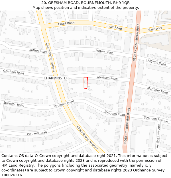 20, GRESHAM ROAD, BOURNEMOUTH, BH9 1QR: Location map and indicative extent of plot