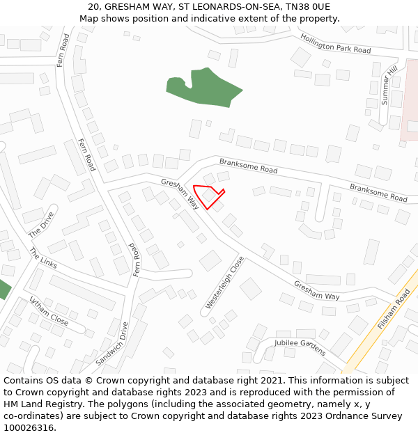 20, GRESHAM WAY, ST LEONARDS-ON-SEA, TN38 0UE: Location map and indicative extent of plot