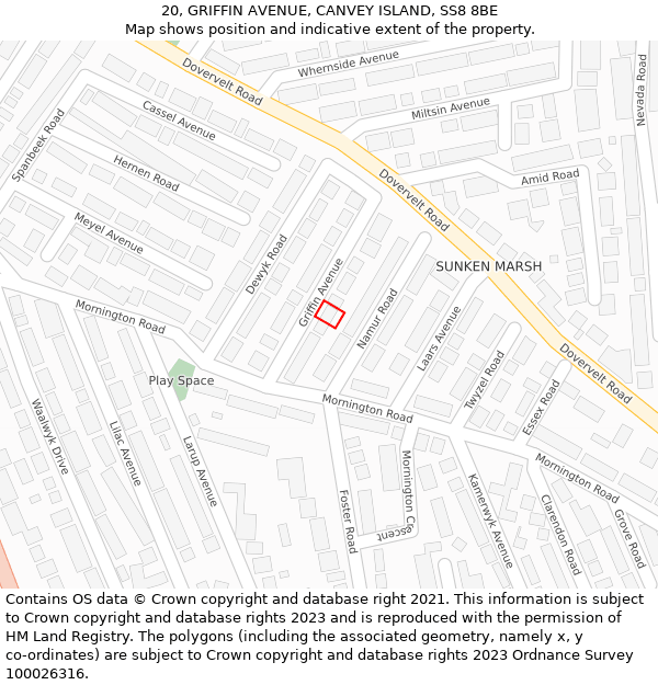 20, GRIFFIN AVENUE, CANVEY ISLAND, SS8 8BE: Location map and indicative extent of plot