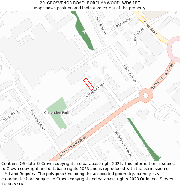 20, GROSVENOR ROAD, BOREHAMWOOD, WD6 1BT: Location map and indicative extent of plot