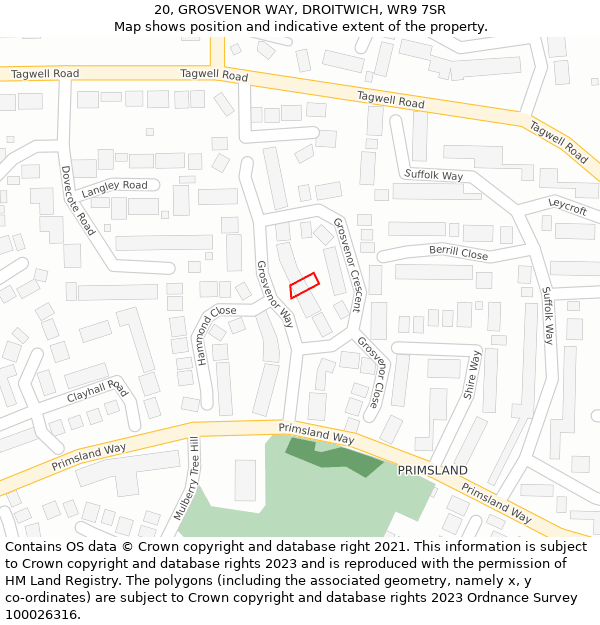 20, GROSVENOR WAY, DROITWICH, WR9 7SR: Location map and indicative extent of plot