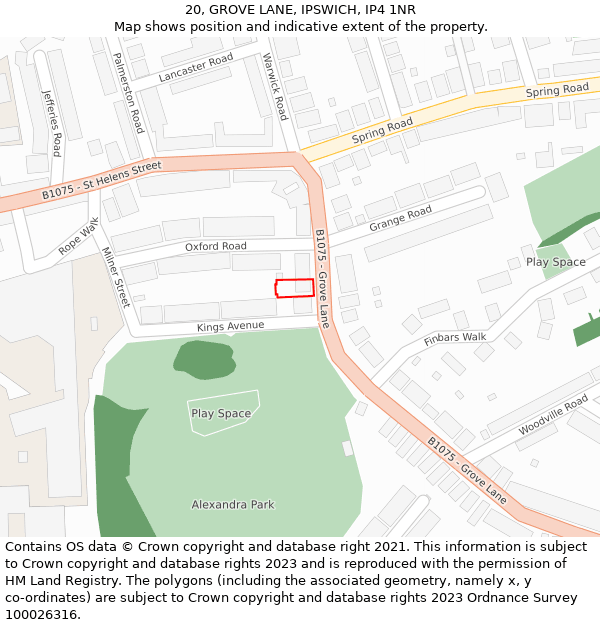 20, GROVE LANE, IPSWICH, IP4 1NR: Location map and indicative extent of plot