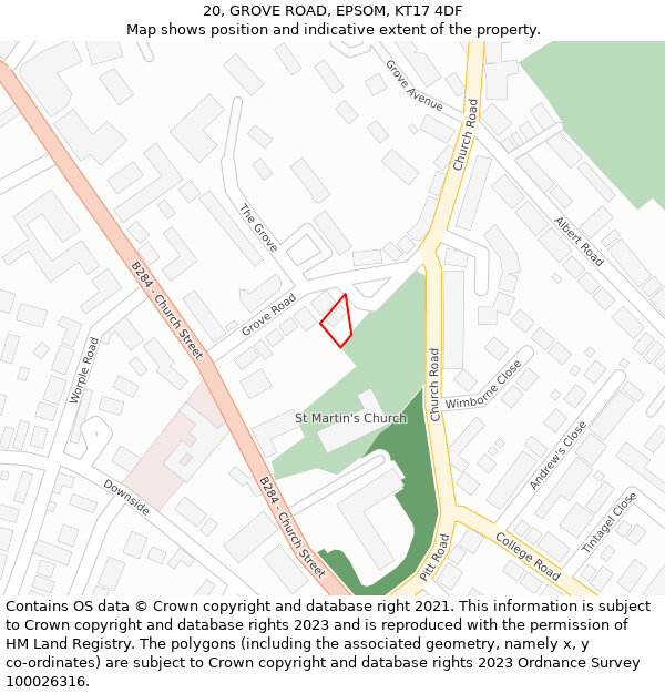 20, GROVE ROAD, EPSOM, KT17 4DF: Location map and indicative extent of plot