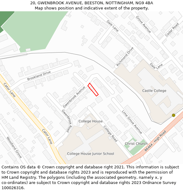 20, GWENBROOK AVENUE, BEESTON, NOTTINGHAM, NG9 4BA: Location map and indicative extent of plot