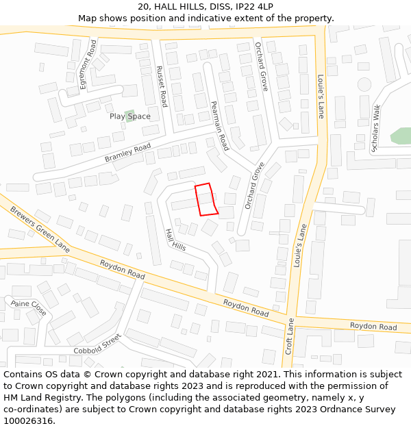 20, HALL HILLS, DISS, IP22 4LP: Location map and indicative extent of plot