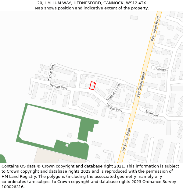 20, HALLUM WAY, HEDNESFORD, CANNOCK, WS12 4TX: Location map and indicative extent of plot