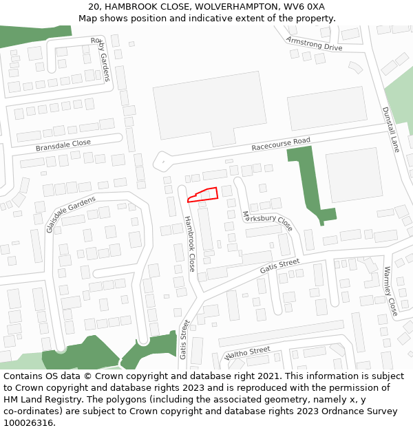 20, HAMBROOK CLOSE, WOLVERHAMPTON, WV6 0XA: Location map and indicative extent of plot