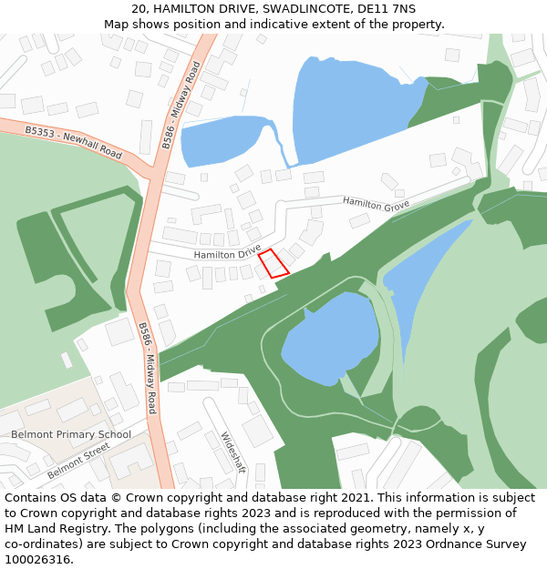 20, HAMILTON DRIVE, SWADLINCOTE, DE11 7NS: Location map and indicative extent of plot
