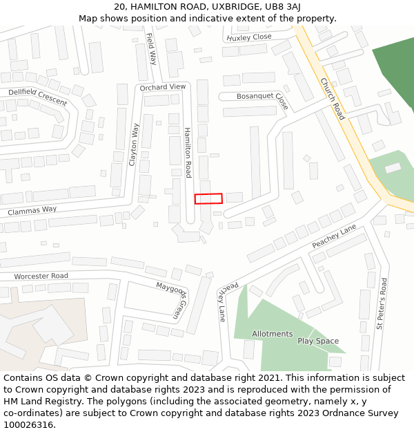 20, HAMILTON ROAD, UXBRIDGE, UB8 3AJ: Location map and indicative extent of plot