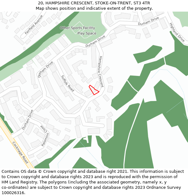 20, HAMPSHIRE CRESCENT, STOKE-ON-TRENT, ST3 4TR: Location map and indicative extent of plot