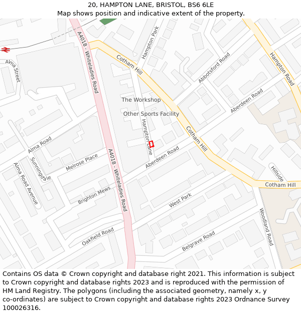 20, HAMPTON LANE, BRISTOL, BS6 6LE: Location map and indicative extent of plot