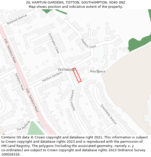 20, HAMTUN GARDENS, TOTTON, SOUTHAMPTON, SO40 3NZ: Location map and indicative extent of plot