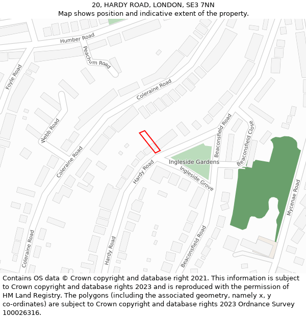 20, HARDY ROAD, LONDON, SE3 7NN: Location map and indicative extent of plot