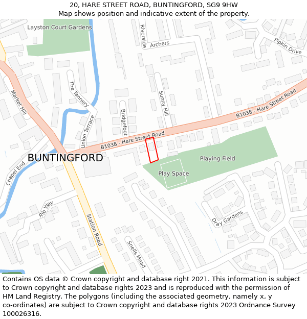 20, HARE STREET ROAD, BUNTINGFORD, SG9 9HW: Location map and indicative extent of plot